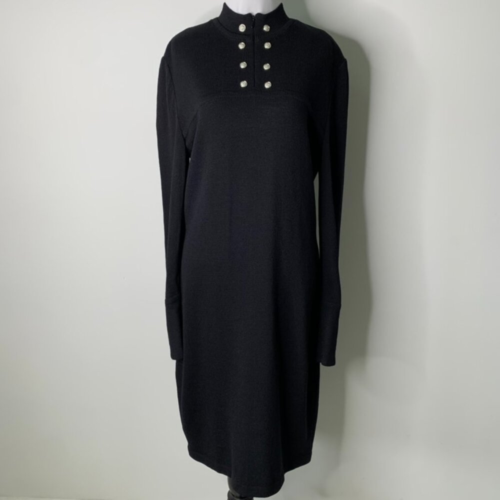 St. John Evening Women's Black Santana Knit Long Sleeve Midi Dress Size 10